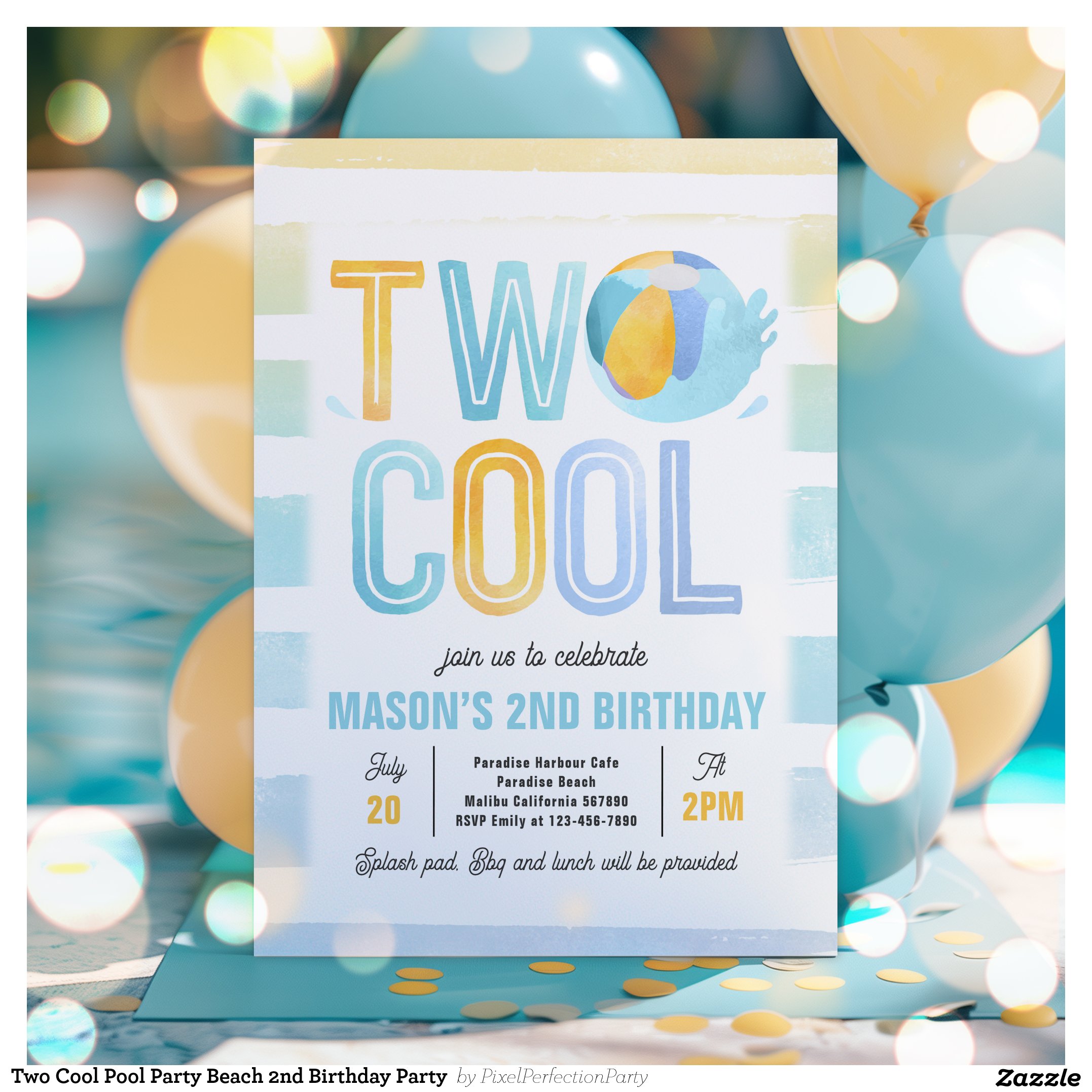 Two Cool Pool Party Beach 2nd Birthday Party Invitation