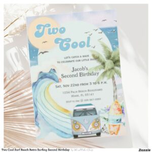Two Cool Surf Beach Retro Surfing Second Birthday Invitation