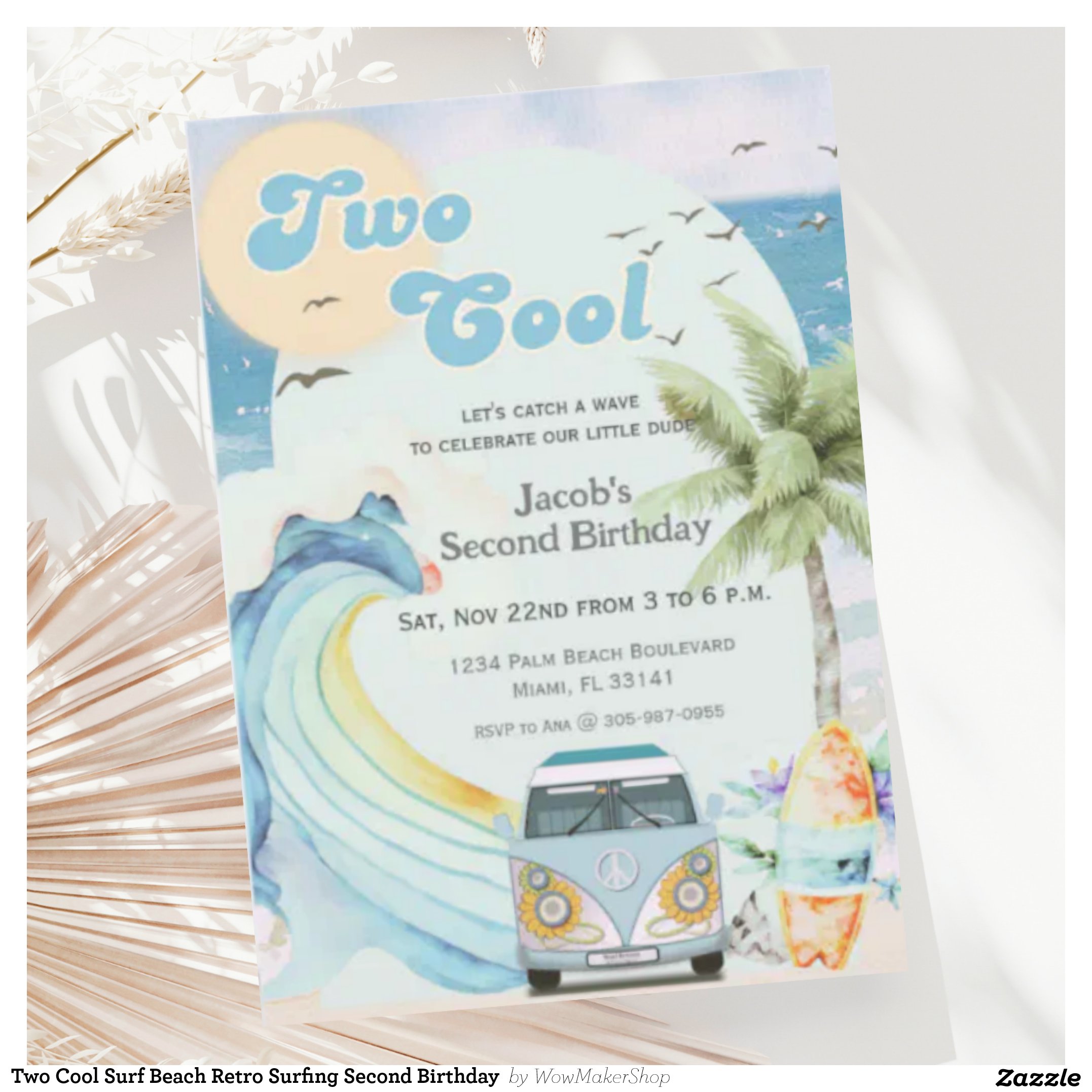 Two Cool Surf Beach Retro Surfing Second Birthday Invitation