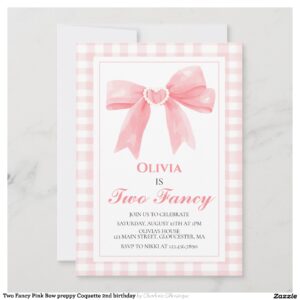 Two Fancy Pink Bow preppy Coquette 2nd birthday Invitation