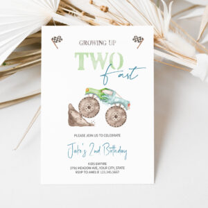 TWO Fast Light Green Monster Truck Invitation