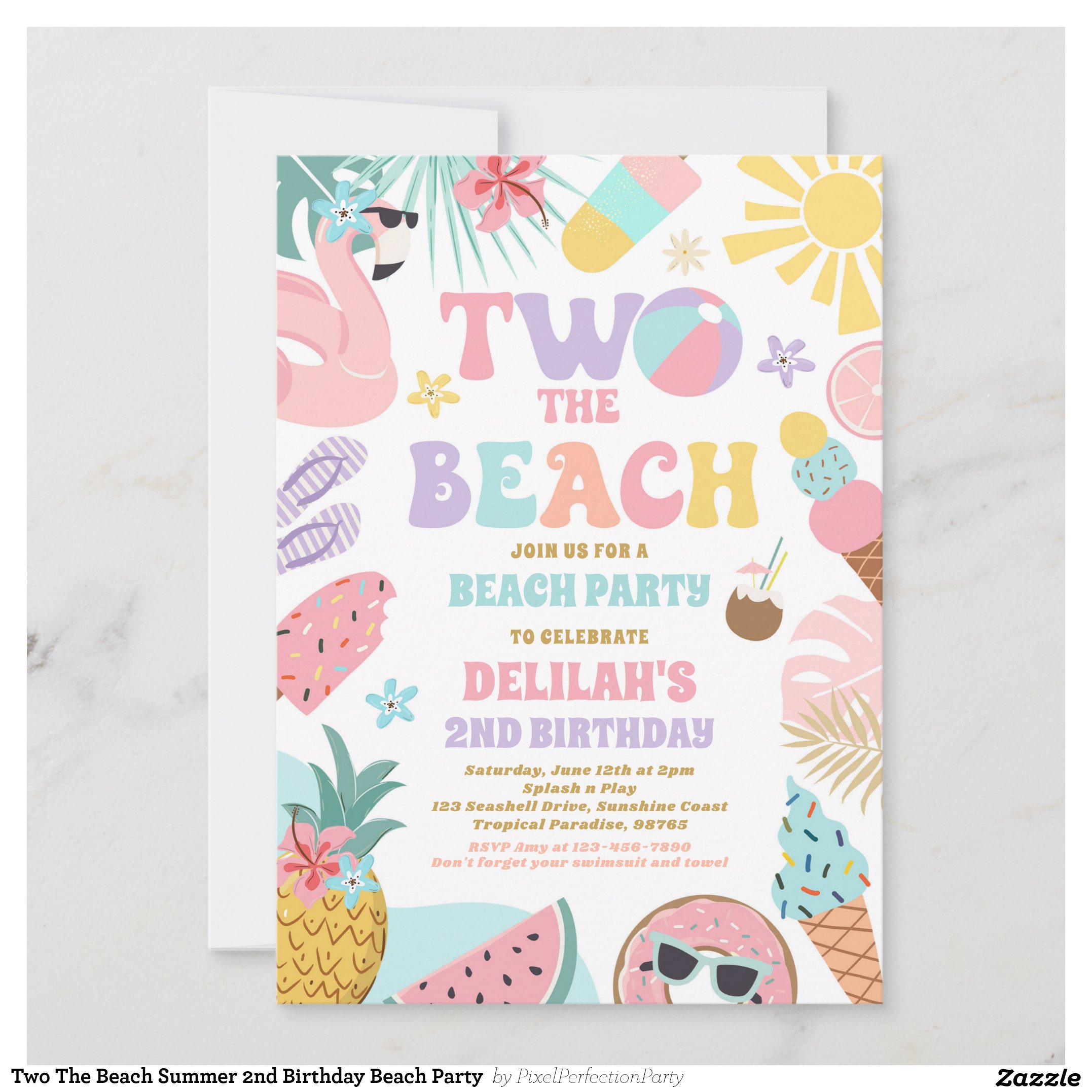 Two The Beach Summer 2nd Birthday Beach Party Invitation
