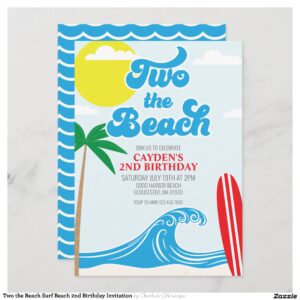 Two the Beach Surf Beach 2nd Birthday Invitation
