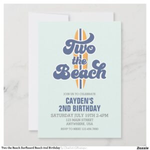 Two the Beach Surfboard Beach 2nd Birthday Invitation