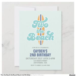 Two the Beach Surfboard Beach 2nd Birthday Invitation