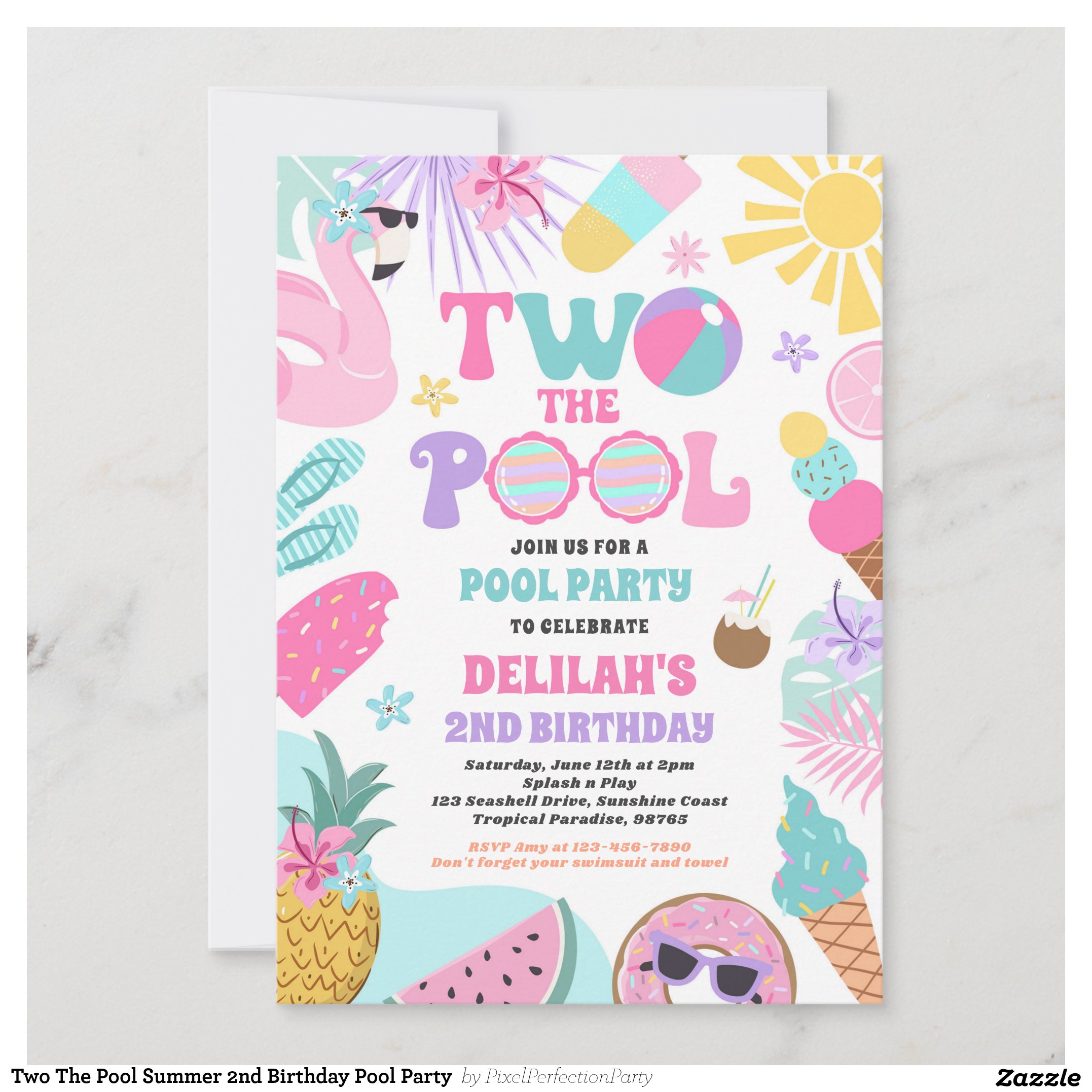 Two The Pool Summer 2nd Birthday Pool Party Invitation