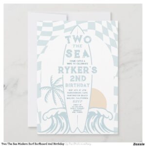 Two The Sea Modern Surf Surfboard 2nd Birthday Invitation