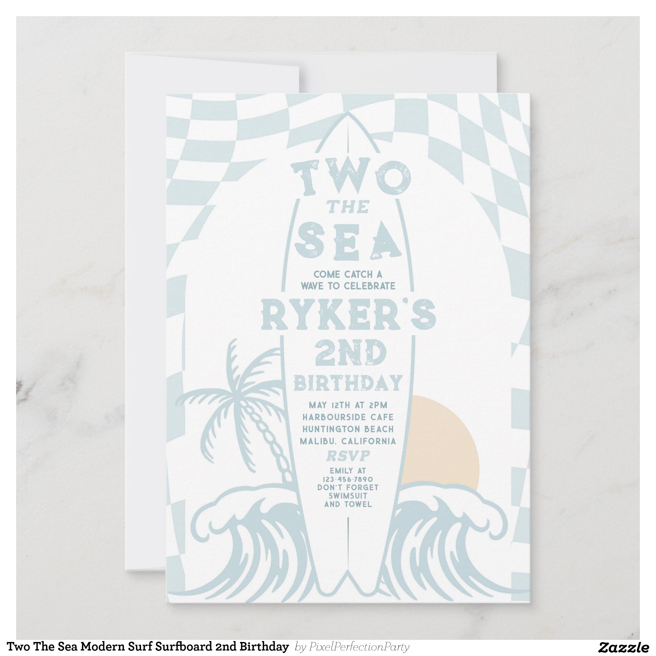 Two The Sea Modern Surf Surfboard 2nd Birthday Invitation