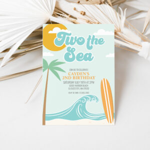 Two the Sea Surf Beach 2nd Birthday Invitation