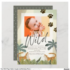 Two Wild Tiger Safari Jungle 2nd Birthday Photo Invitation