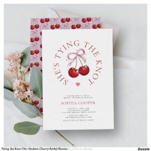 Tying the Knot Chic Modern Cherry Bridal Shower Invitation