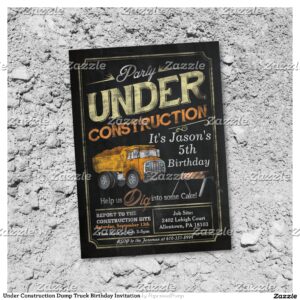 Under Construction Dump Truck Birthday Invitation