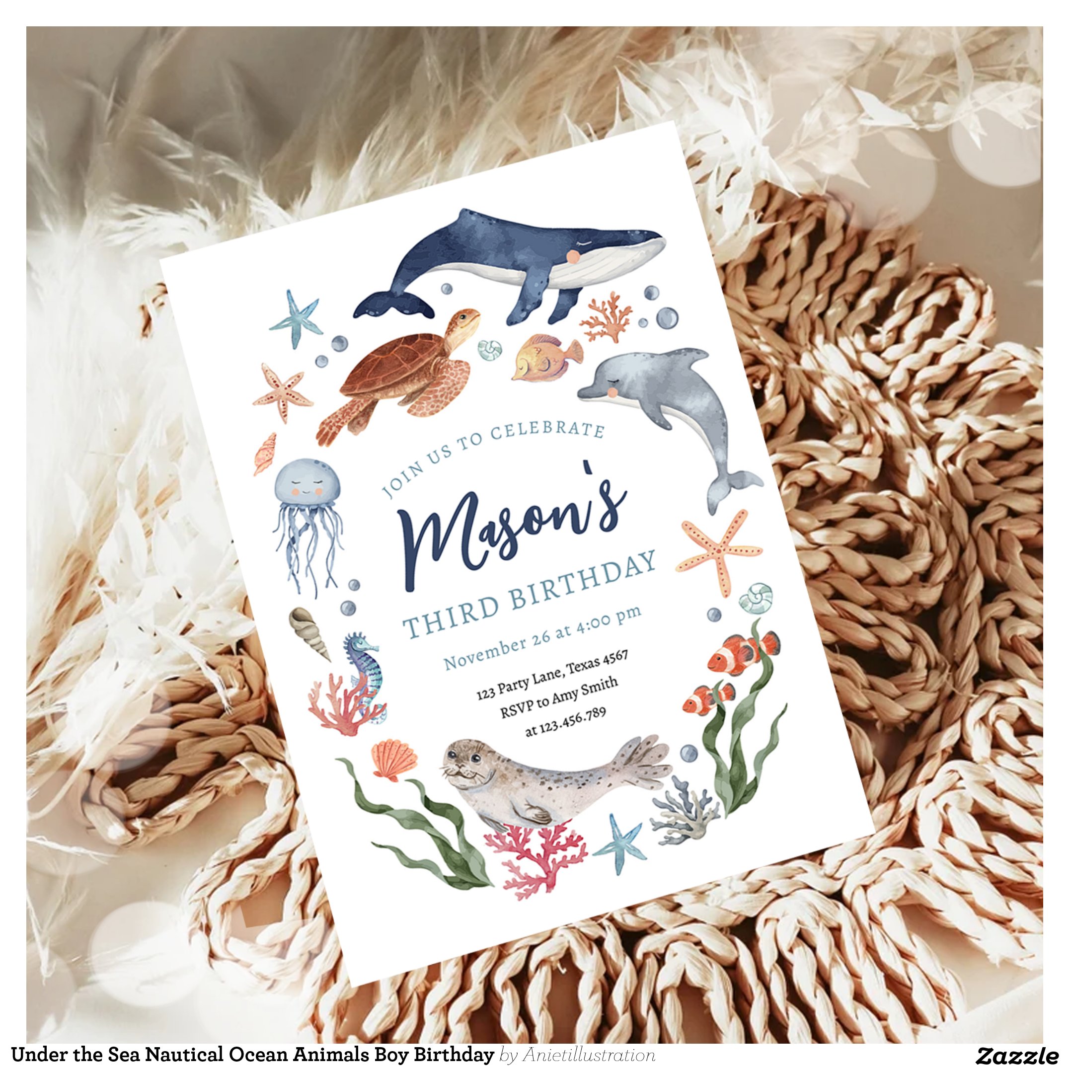 Under the Sea Nautical Ocean Animals Boy Birthday Invitation