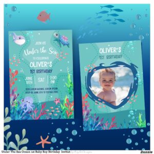 Under The Sea Ocean 1st Baby Boy Birthday Invitat Invitation