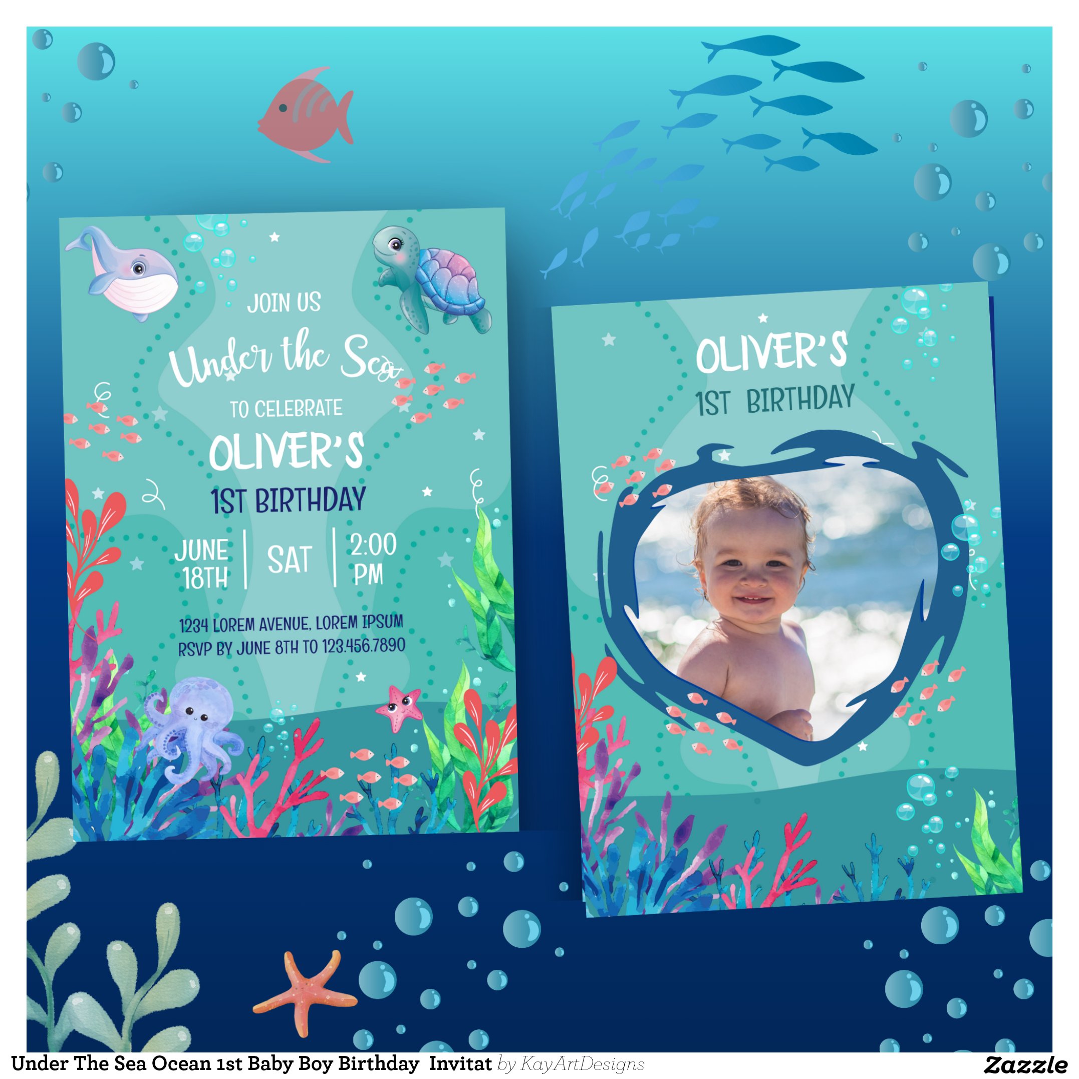 Under The Sea Ocean 1st Baby Boy Birthday Invitat Invitation