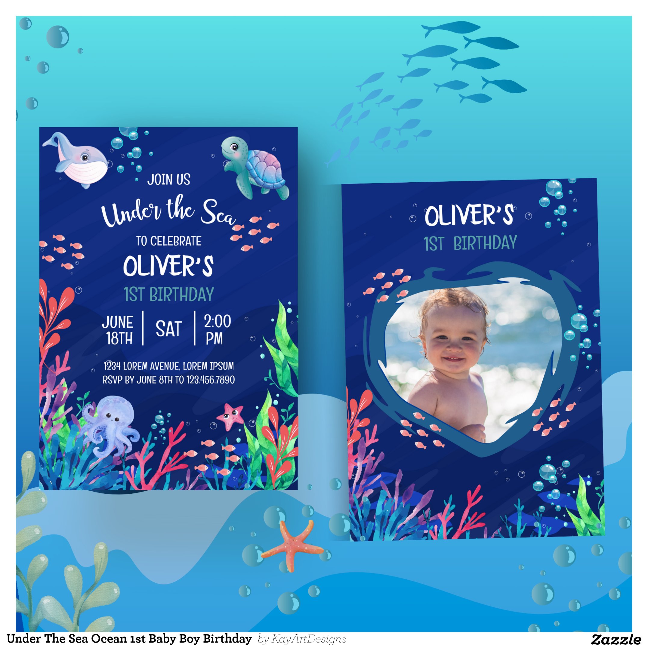 Under The Sea Ocean 1st Baby Boy Birthday Invitation