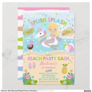 Unicorn And Mermaid Beach Party Invitation