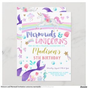 Unicorn and Mermaid invitation unicorns mermaids