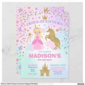 Unicorn And Princess Invitation Magical Birthday