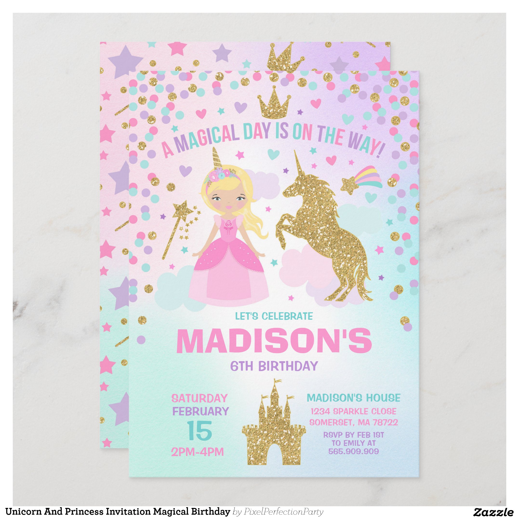 Unicorn And Princess Invitation Magical Birthday