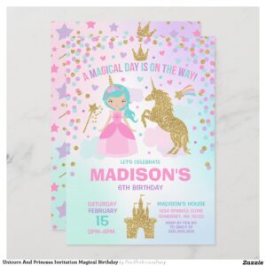 Unicorn And Princess Invitation Magical Birthday