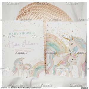 Unicorn and Rainbow Pastel Baby Shower Invitation