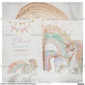 Unicorn and Rainbow Pastel Birthday Invitation