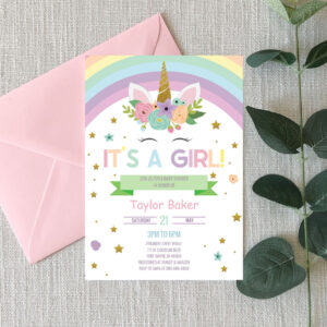 Unicorn and Rainbows Baby Shower Invitation
