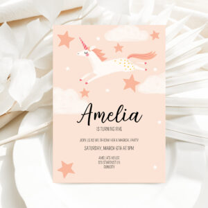 Unicorn and Stars Birthday Invitation