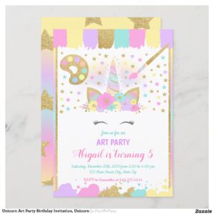 Unicorn Art Party Birthday Invitation, Unicorn Invitation