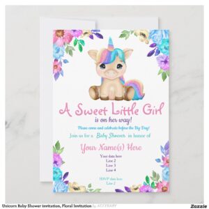 Unicorn Baby Shower invitation, Floral Invitation