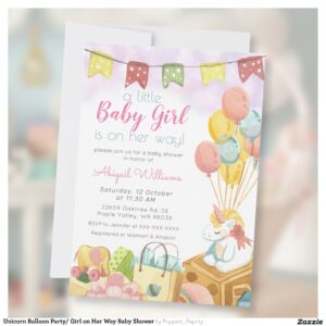 Unicorn Balloon Party/ Girl on Her Way Baby Shower Invitation