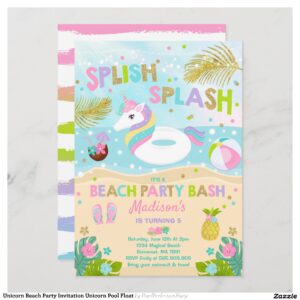 Unicorn Beach Party Invitation Unicorn Pool Float