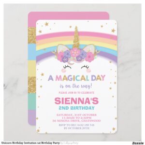 Unicorn Birthday Invitation 1st Birthday Party