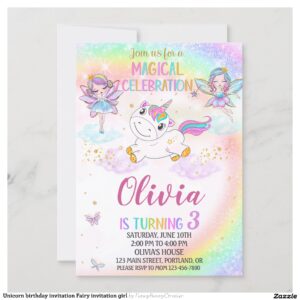 Unicorn birthday invitation Fairy invitation girl