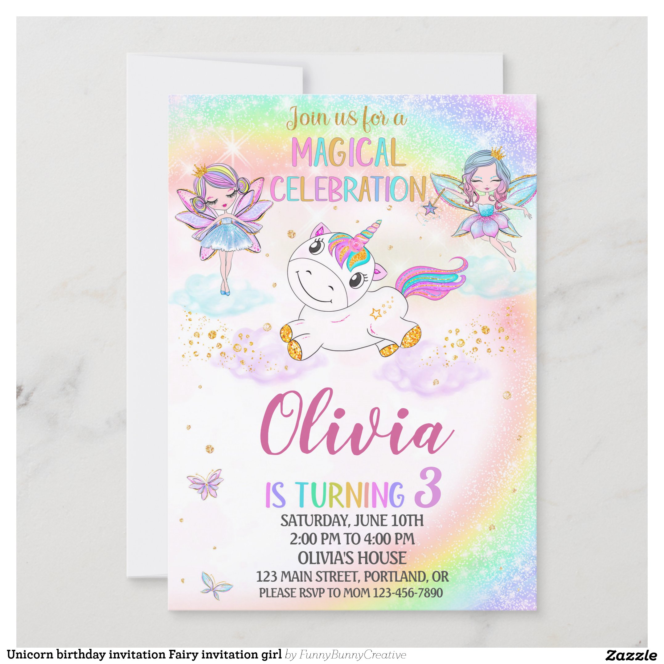 Unicorn birthday invitation Fairy invitation girl