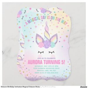 Unicorn Birthday Invitation Magical Unicorn Party