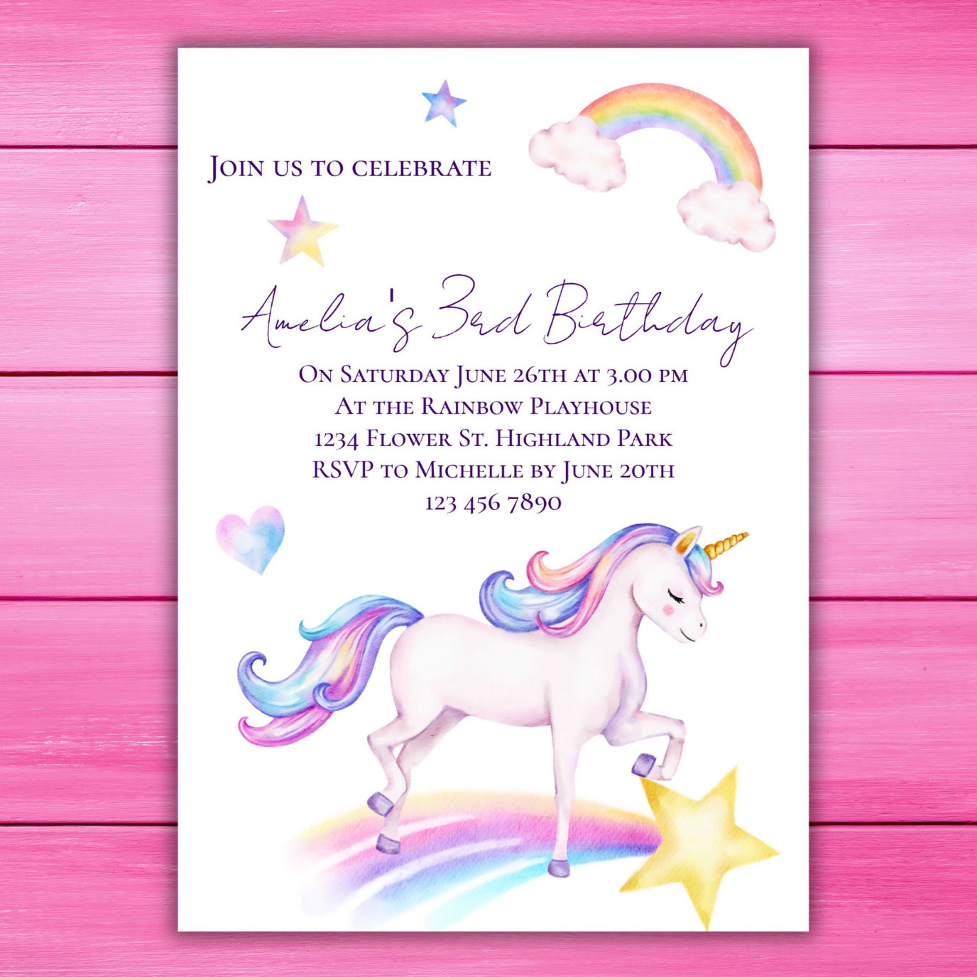 Unicorn Birthday Invitation Unicorn Birthday Party