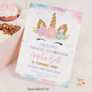 Unicorn Birthday Invitation Unicorn Party Magical