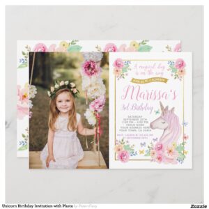 Unicorn Birthday Invitation with Photo