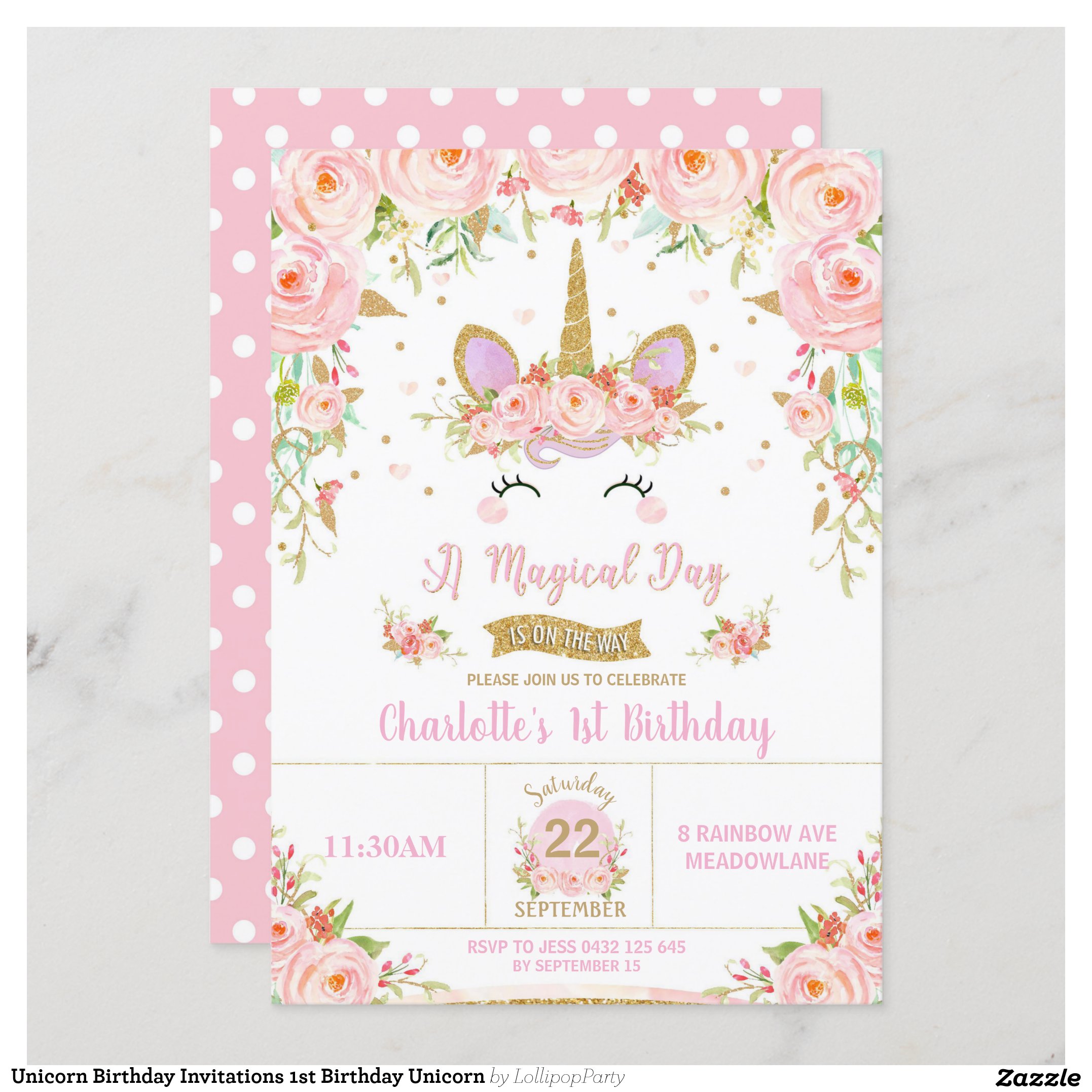 Unicorn Birthday Invitations 1st Birthday Unicorn