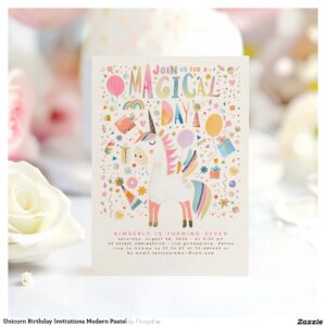 Unicorn Birthday Invitations Modern Pastel