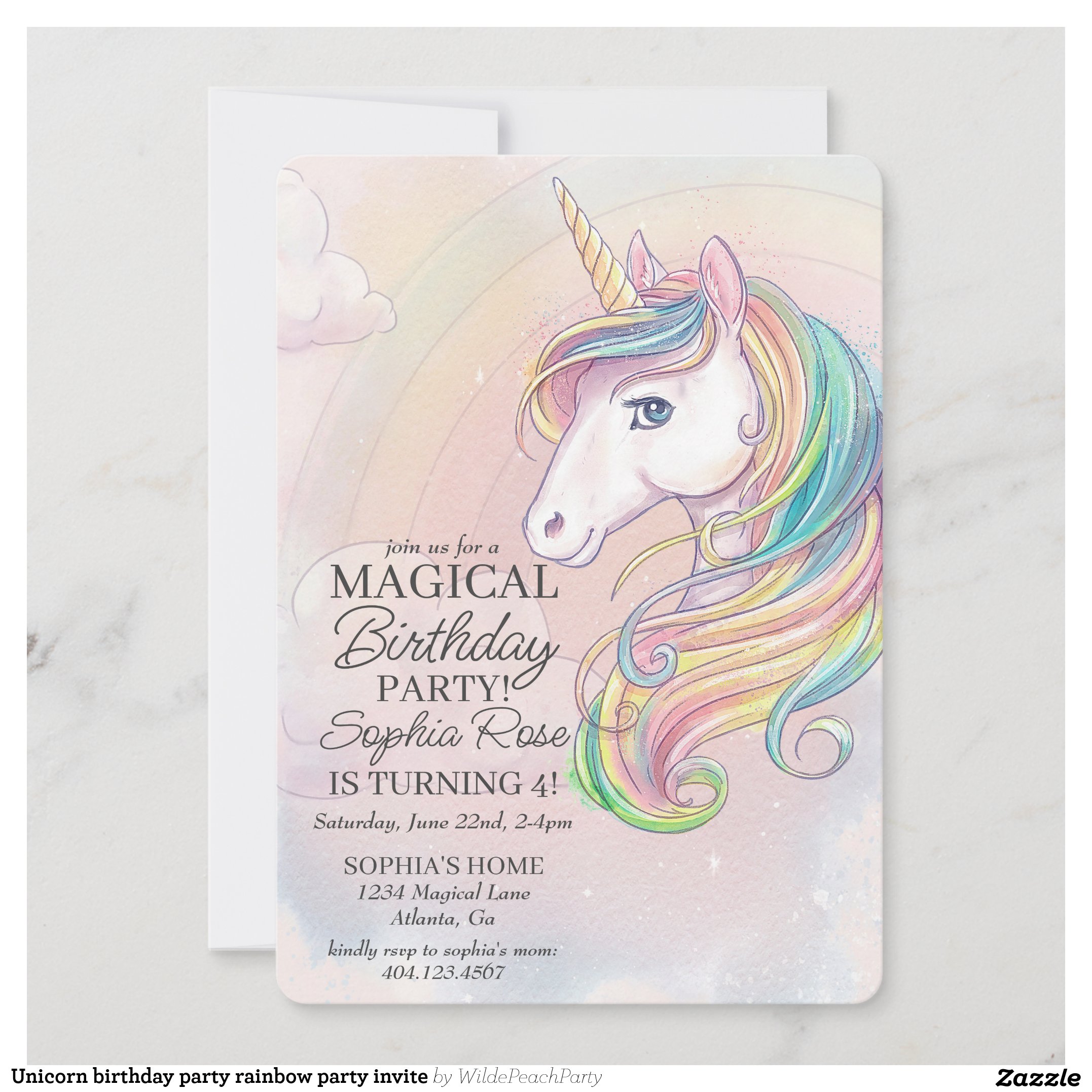 Unicorn birthday party rainbow party invite