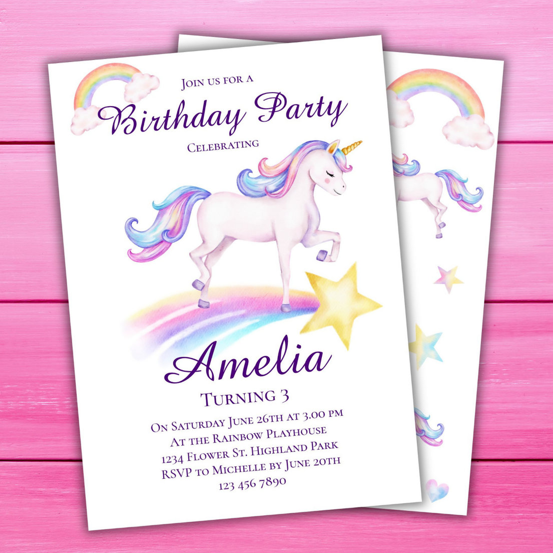 Unicorn Birthday Rainbow Unicorn Birthday Party Invitation