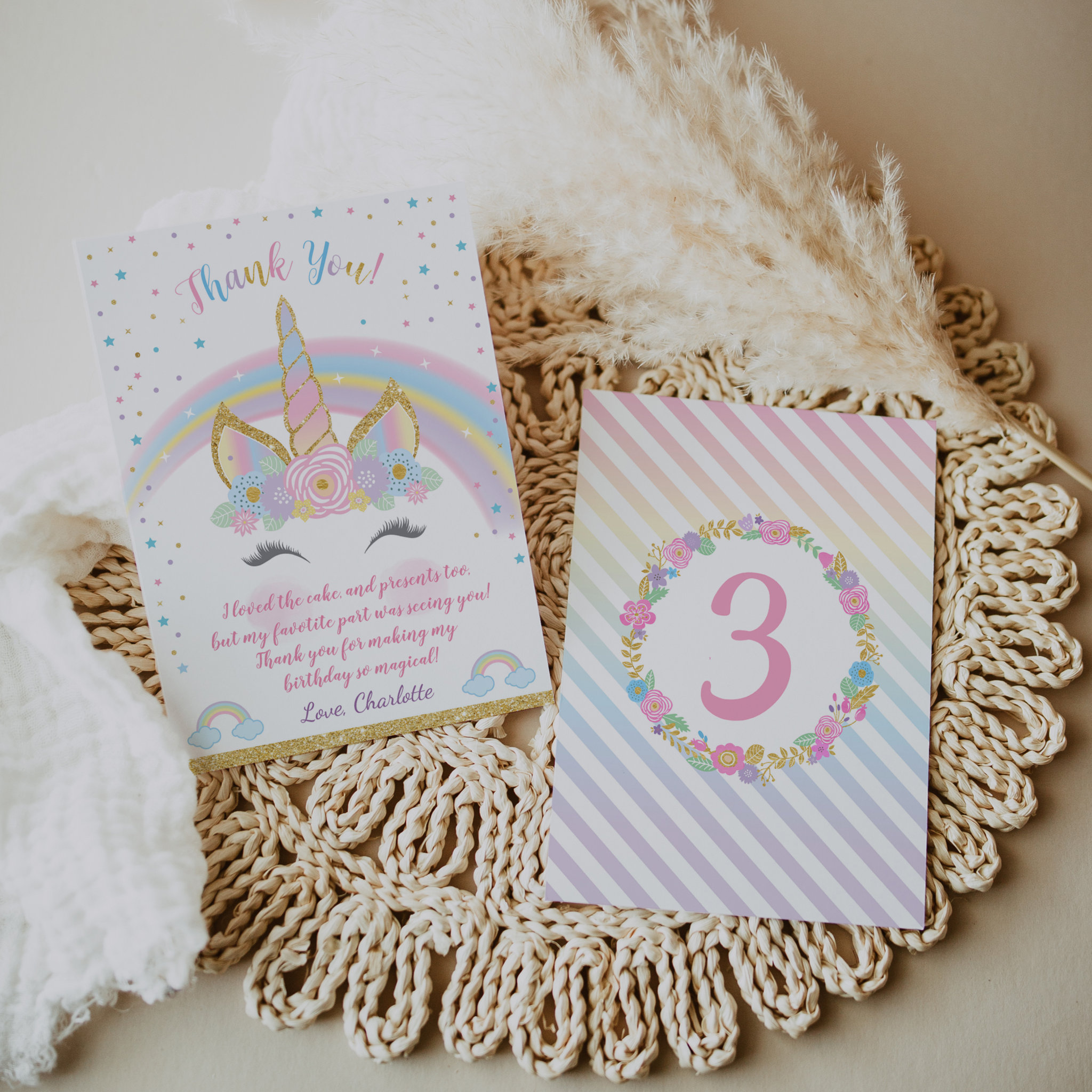 Unicorn Birthday Thank You Card, Unicorn Party