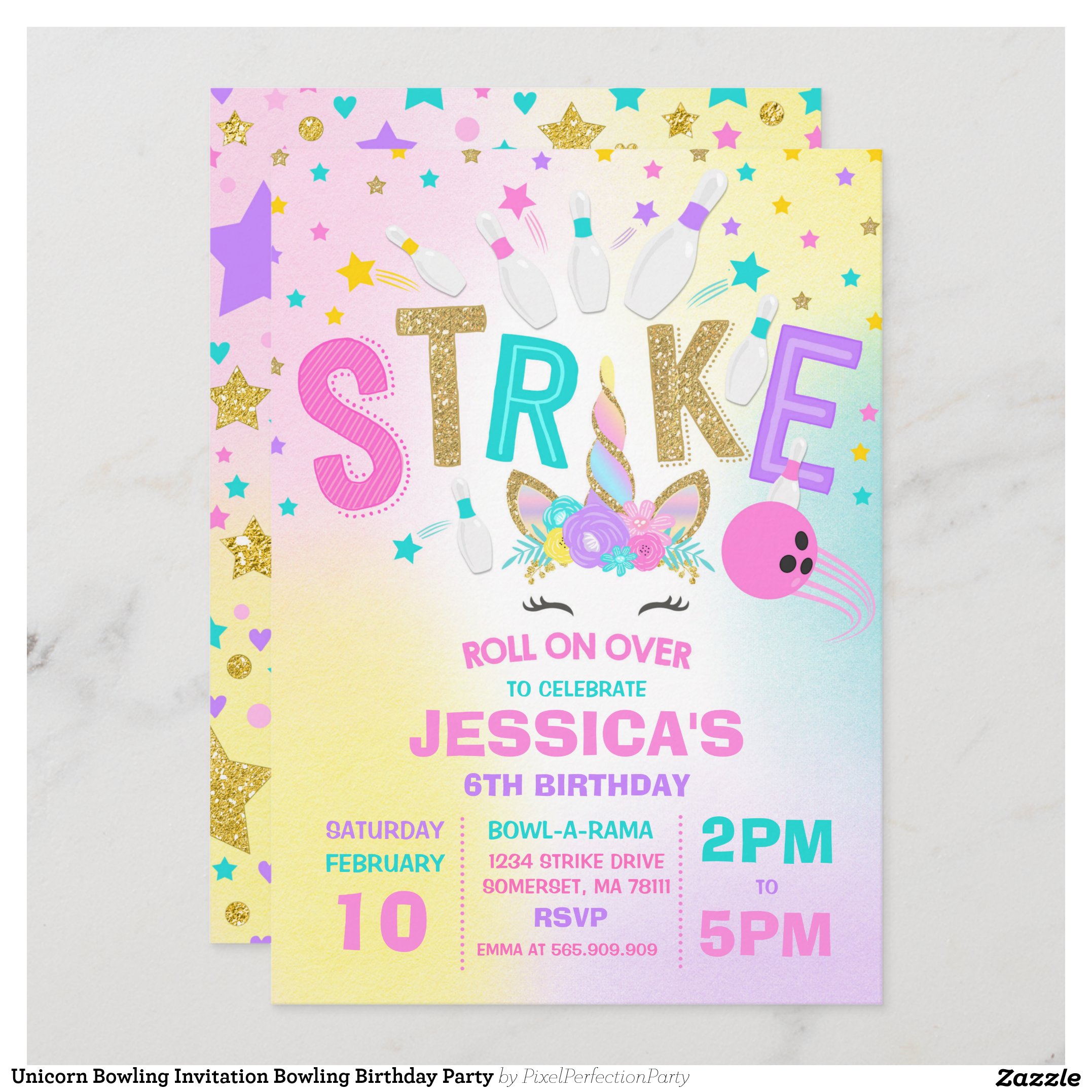 Unicorn Bowling Invitation Bowling Birthday Party