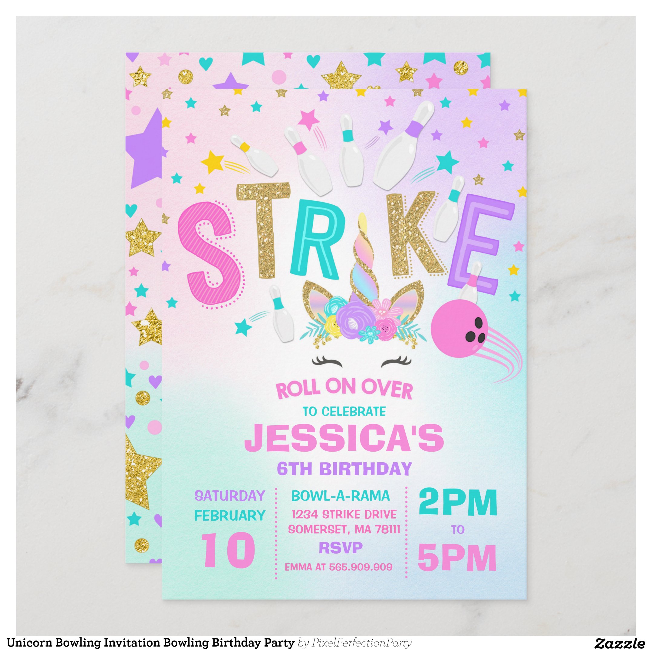 Unicorn Bowling Invitation Bowling Birthday Party