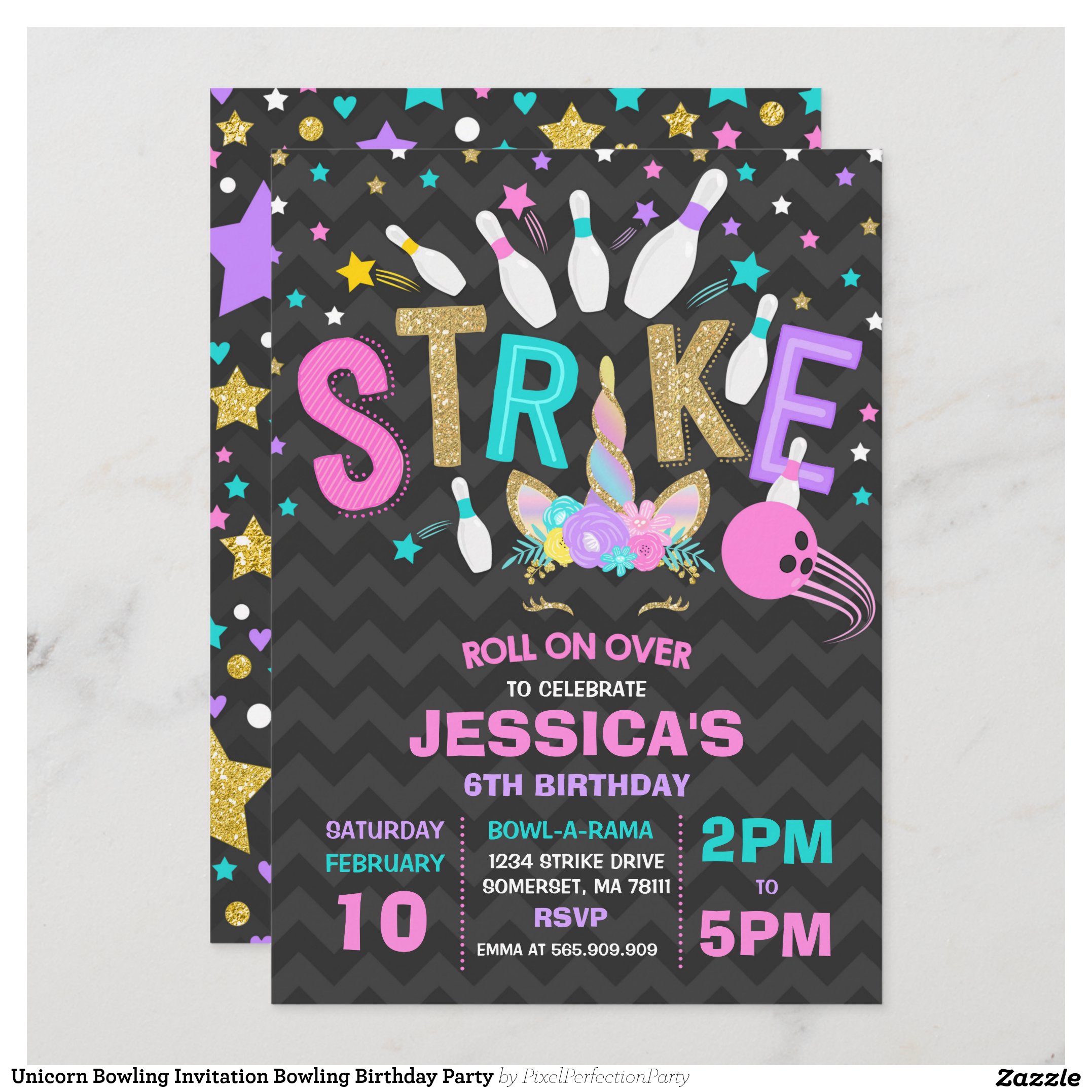 Unicorn Bowling Invitation Bowling Birthday Party