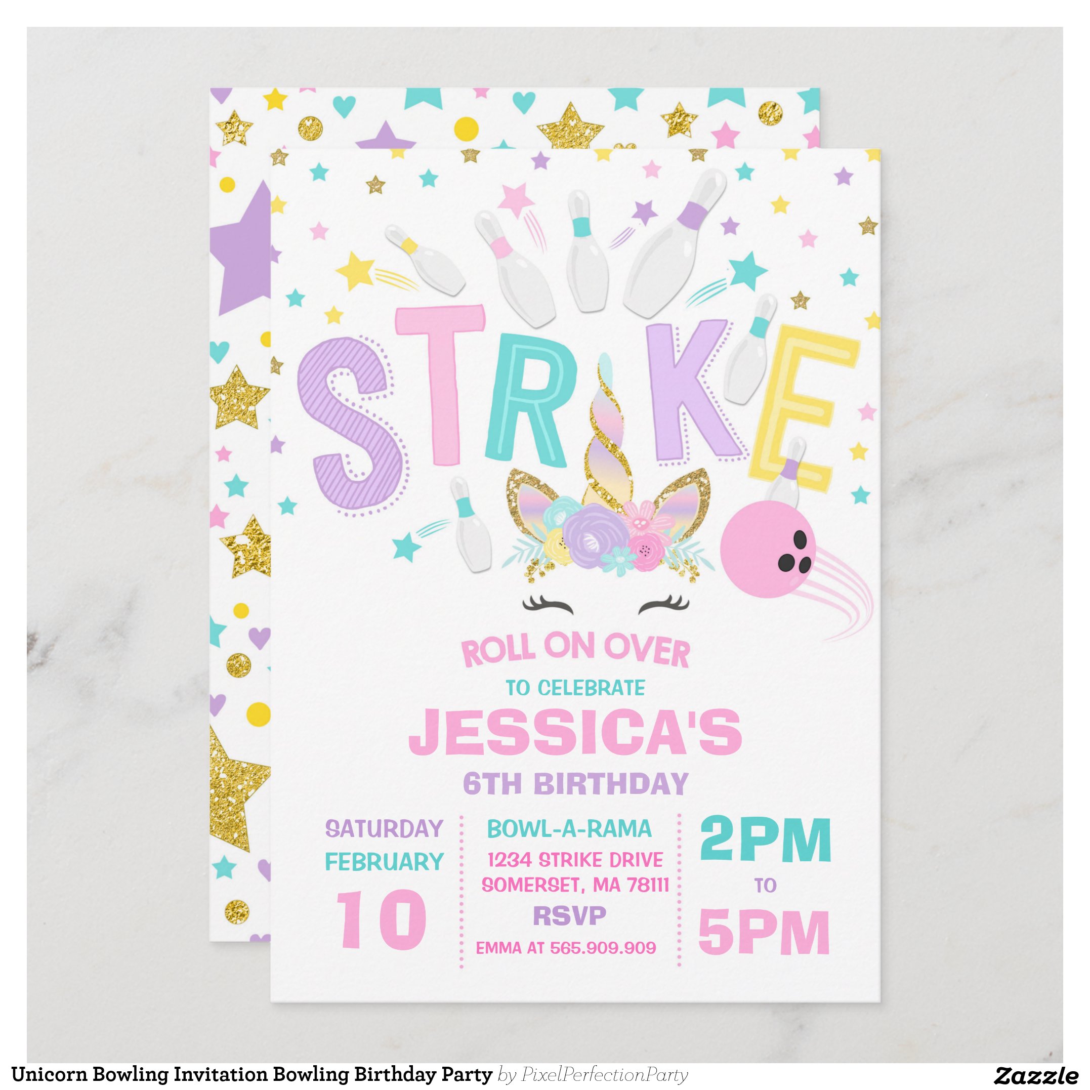 Unicorn Bowling Invitation Bowling Birthday Party