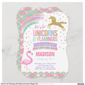 Unicorn & Flamingo Birthday Invitation Magic Party